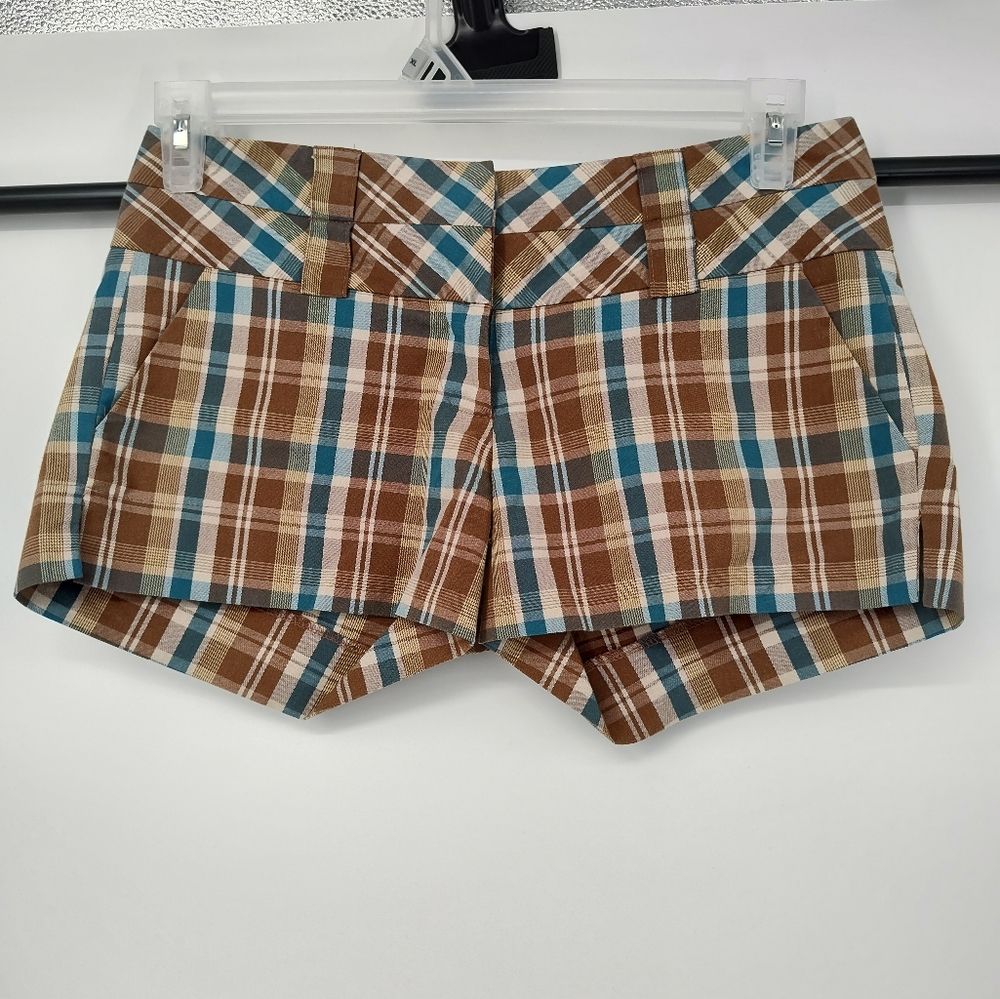 Fresh Wear Plaid Women's Shorts in Brown White and Teal Size 5